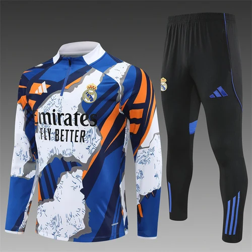2025-26 Real Madrid yellow and blue camouflage half-pull training uniform jersey