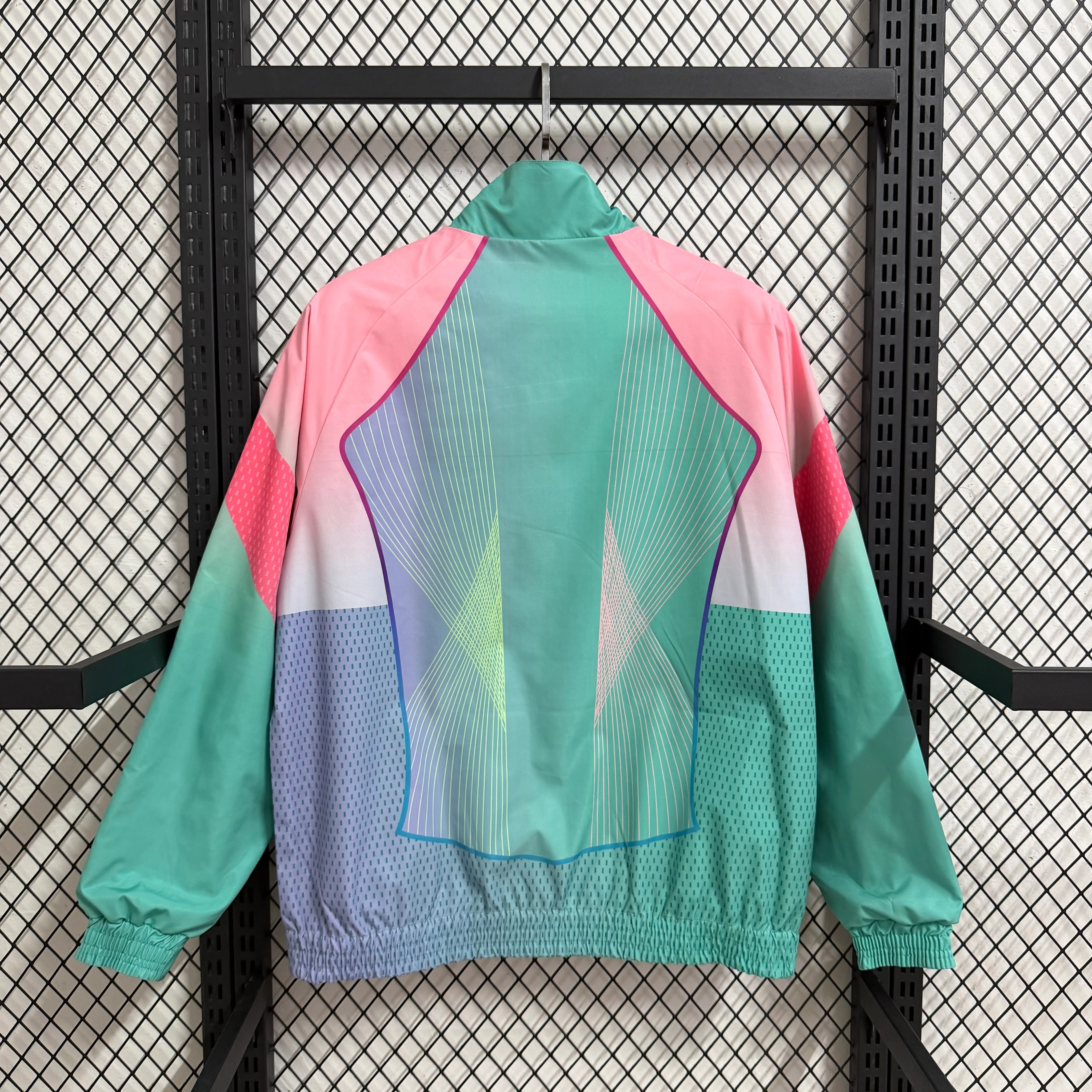 2025-26 Barcelona Pink-Green Special Edition Reversible Waterproof Windbreaker view 5