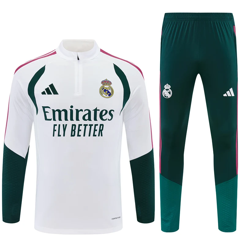 2026-27 Real Madrid White & Green Half-Zip Training Jersey view 3