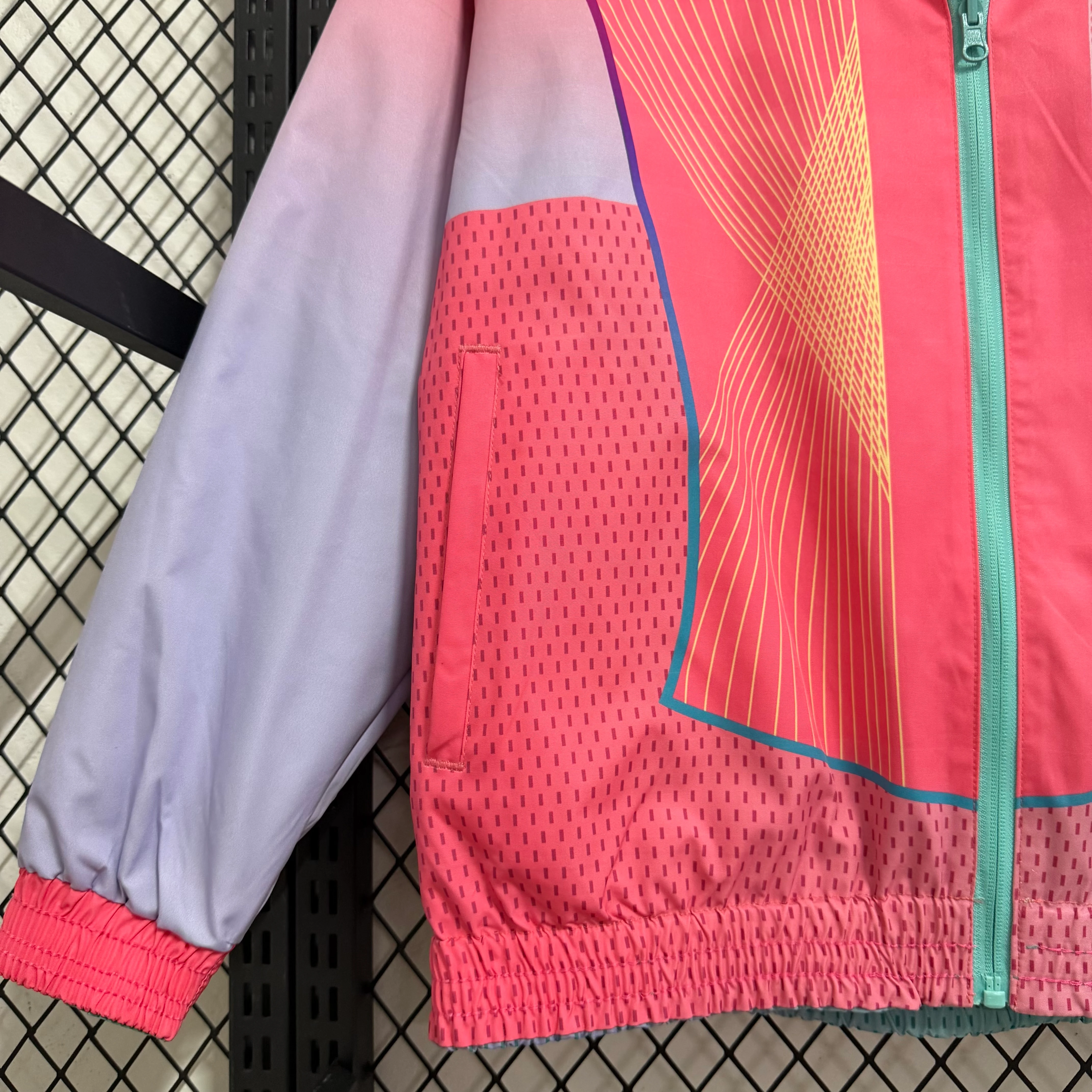 2025-26 Barcelona Pink-Green Special Edition Reversible Waterproof Windbreaker view 7