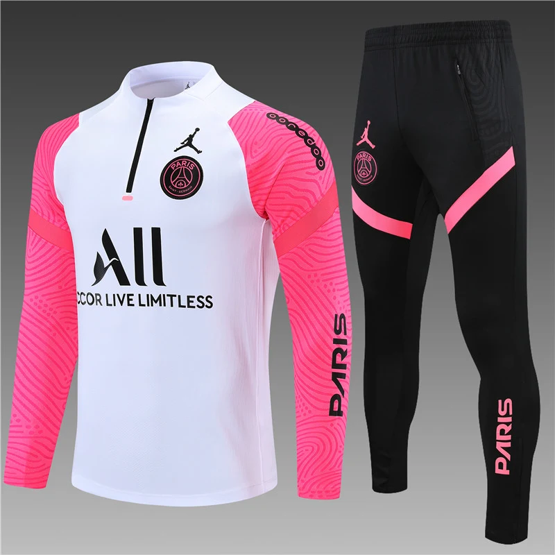 2021 Paris Jordan Pink and White Half-Dress Training Jersey