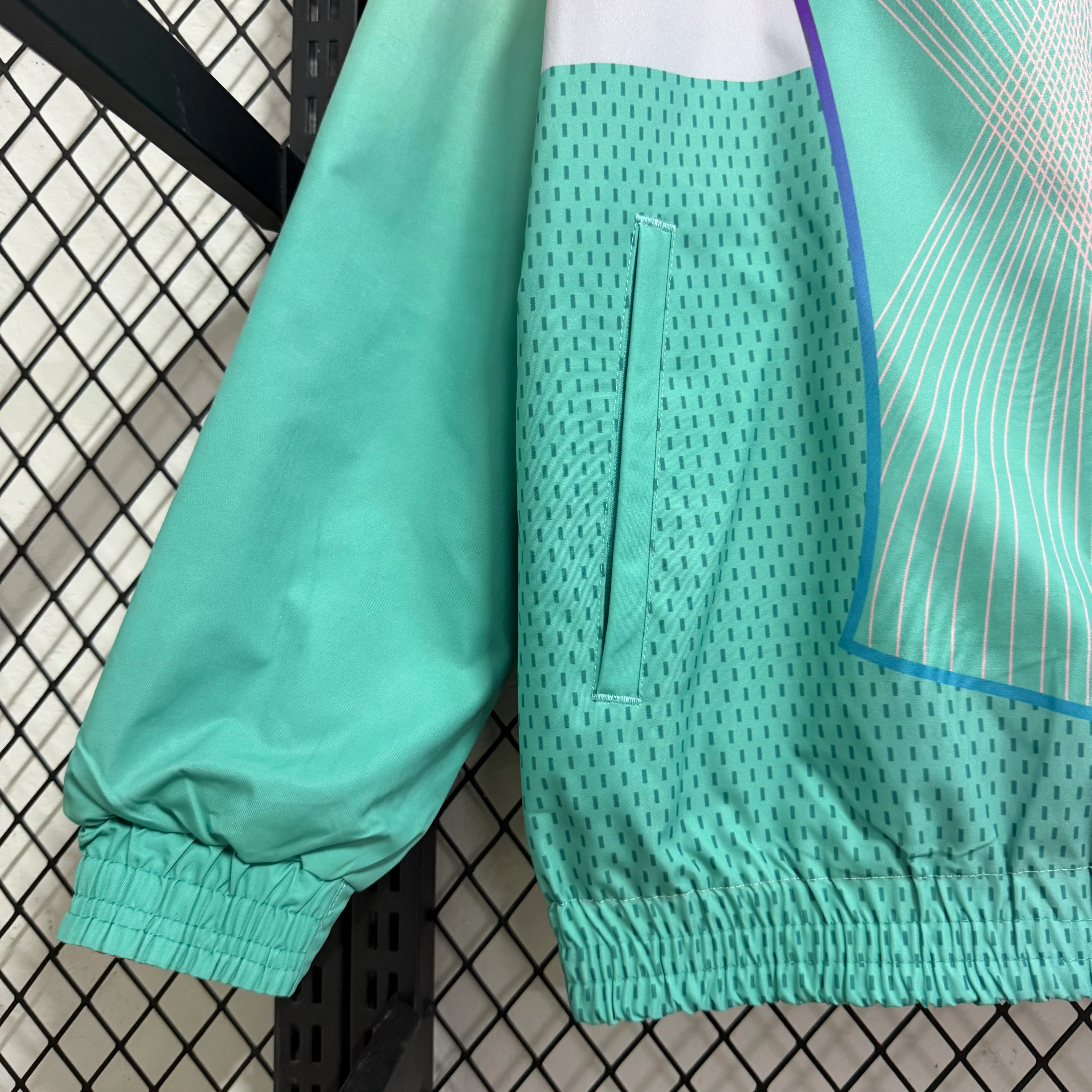 2025-26 Barcelona Pink-Green Special Edition Reversible Waterproof Windbreaker view 11