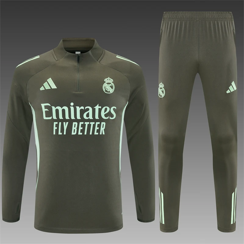 2025-26 Real Madrid Khaki Half-Zip Training Jersey view 3
